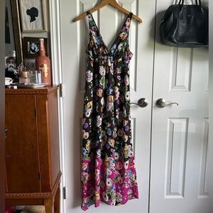 oscar de la renta vintage black & pink floral empire waist nightgown